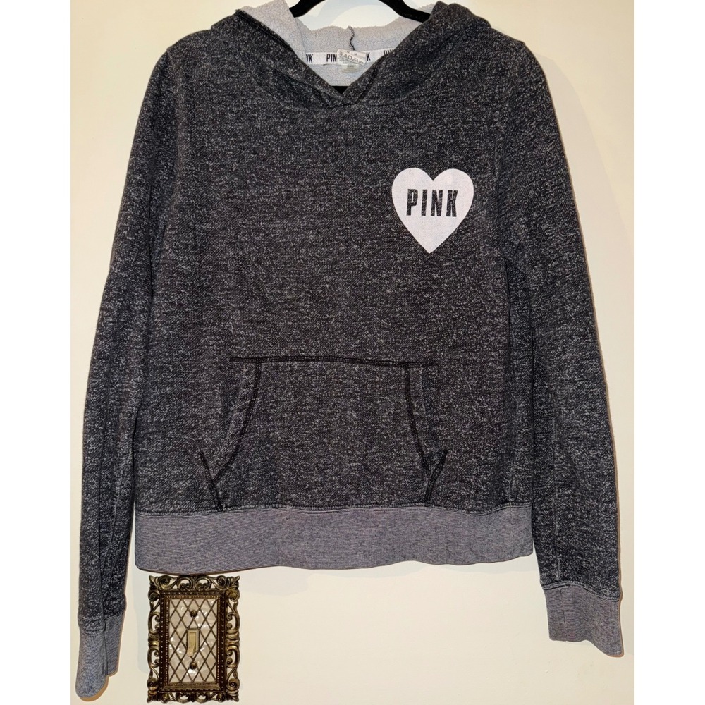 Pink Victoria's Secret Gray Heart Logo‎ Hoodie Sweatshirt Women's Medium